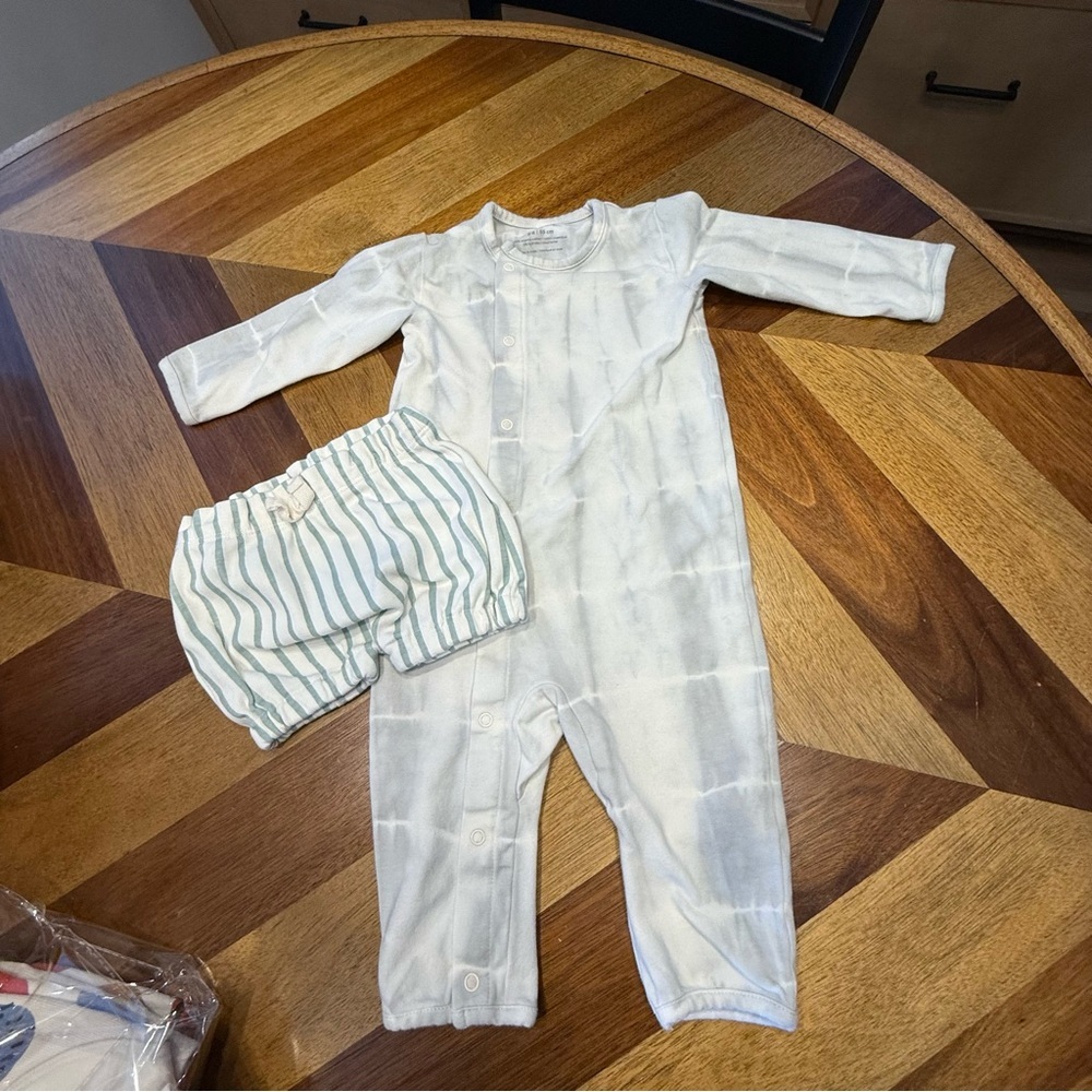 Pehr Striped White and Green Kids Bodysuit Set organic cotton